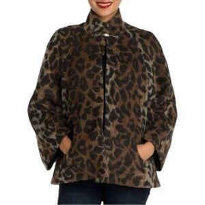 BETSEY JOHNSON Leopard Wool Blend Cape Coat Petite Large